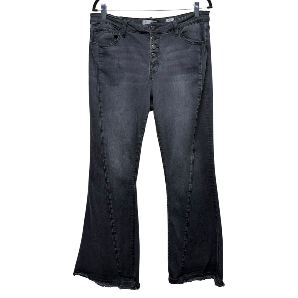 KanCan Jeans Women‎ 31 Flare Button Fly Stretch Black Denim Mid Rise Distressed